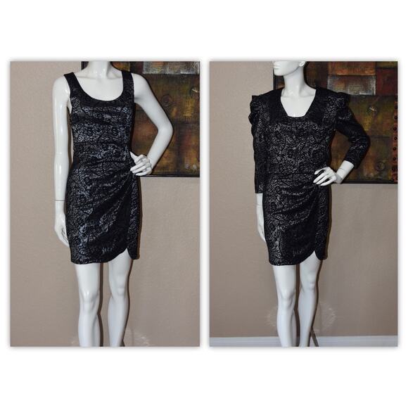 YOANA BARASCHI 2pc Black & Silver Brocade Midi Sheath Designer Dress Size 4 NEW! - Picture 1 of 11